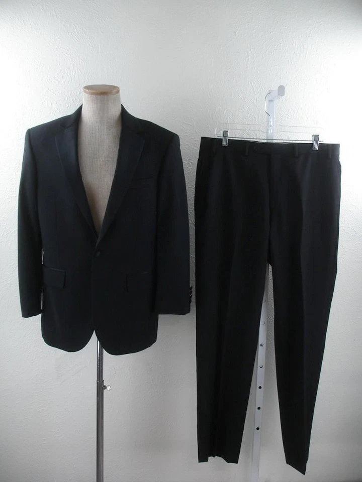 Men's 38R Jos. A Bank 2-Pc Slim Fit Formal Tuxedo Notch Suit Black Pants 34 X 32 - Image 1 of 4