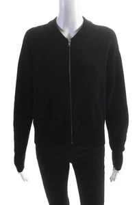 Intermix Womens Color Block Chenille Full Zip Bomber Jacket Black Navy Petite - Picture 1 of 6