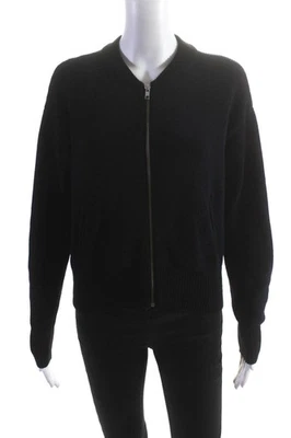 Intermix Womens Color Block Chenille Full Zip Bomber Jacket Black Navy Petite - Image 1 of 4