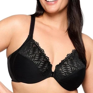 Glamorise E3459 Womens Front-Close T-Back Wonderwire Underwire Bra Black 44B - Picture 1 of 5