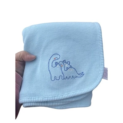 Manta bebé tejido gofre azul claro bordado dinosaurio elección de los padres Foto 1 de 4