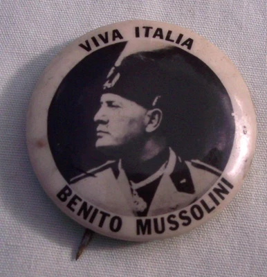 RARO Vintage Benito MUSSOLINI Viva Italia Pin Botón Trasero / Bonita Forma / 1 1/4" Foto 1 de 2