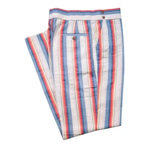 Mens 34 Gurkha Pants Multicolor Striped Seersucker Flat Front Straight Trousers - Picture 1 of 8