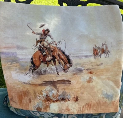 Set of 2 Cowboys Horses Western Themed Tapestry Throw Pillow Shams 18x18 Photos - Image 1 of 4