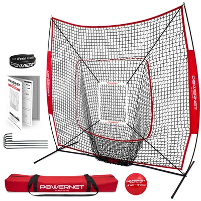 PowerNet Baseball Softball Practice Net 7x7 with Baseball Accessories (7x7 FT) - Image 1 of 4