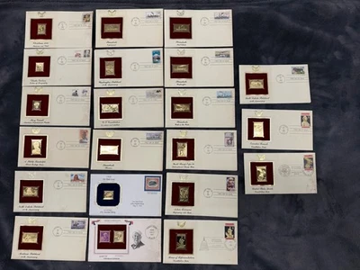 21 Unsealed  22kt Gold Stamp Replica 1st Day of Issue Collection - Image 1 of 4