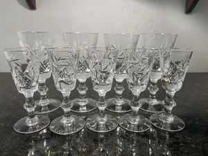 9 Vintage Cut Crystal Wine & Sherry Glasses – Starburst Design – Mixed Sizes - Picture 1 of 9