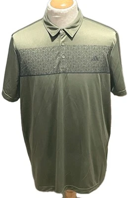 Polo de golf Adidas para hombre talla 2XL verde militar con patrón floral negro usado en excelente estado Foto 1 de 4