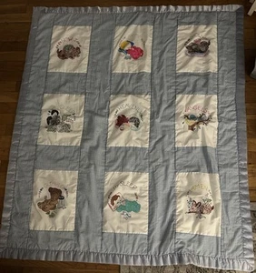 VTG HAND QUILTED EMBROIDERED Now I Lay Me Down To SleepBlue Baby Blanket Quilt - Picture 1 of 17