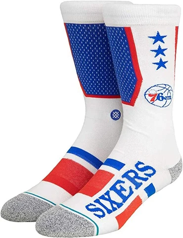 NWT Stance Philadelphia 76ers NBA Shortcut 2 Infiknit Casual Crew Socks M White Cover