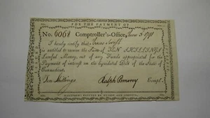 1791 10 Shillings Connecticut Comptrollers Office Colonial Currency Note Pomeroy - Picture 1 of 2
