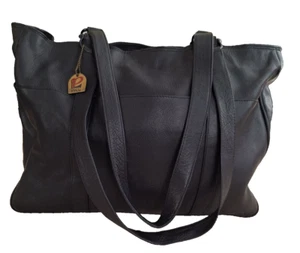 Piel Black Leather Tote Inner/Outer Pockets - Picture 1 of 16