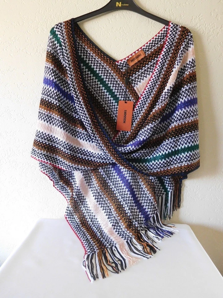 Authentic Missoni Signature Zigzag Woven Wrap Poncho Fringe Made in Italy