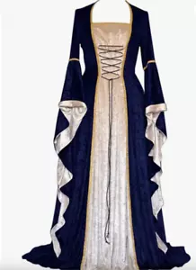 New Medieval Womens Royal Blue Renaissance Dress Gold/Beige Plush Size XL - Picture 1 of 8