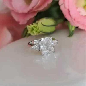 3.20 Ct Certified Cushion Cut White Diamond 14K White Gold Engagement Ring - Picture 1 of 11