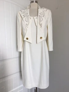 VINTAGE ALAN CHERRY IVORY 2 PIECE DRESS JACKET SUIT SIZE US 10-12 MADE IN FRANCE - Picture 1 of 12