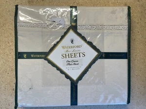 Waterford Linen Queen Flat Sheet 90x106 Trinity White Ivory CottonSilk 300Thread - Picture 1 of 3