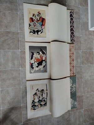 Juego de 3 libros Torii Tadamasa Kabuki Play 18 original japonés en madera firmado 1952 Foto 1 de 4