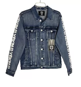 Mens Yekim Denim Jacket Light Blue with White Yekim Side Logo Sz S - Picture 1 of 6
