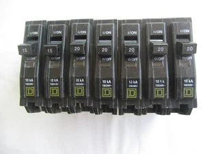 5 Square D QO120, 2 QO115 Snap In 2 Pole 20 & 15 Amp Type QO Circuit Breaker - Picture 1 of 4