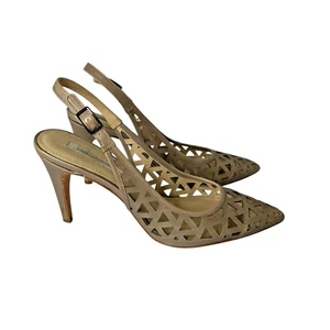 Diane VonFurstenberg Slingback Pointed Toe Cutout Heels Size 9.5M Tan Leather - Picture 1 of 13