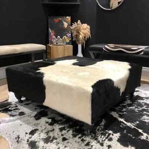 Black & White Fresian Cowhide Luxury Ottoman / Footstool - Picture 1 of 9