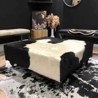 Black & White Fresian Cowhide Luxury Ottoman / Footstool - Image 1 of 4