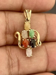 14k Yellow Gold Multi-Colored Jade Stone Pendant (PB131) - Picture 1 of 5