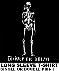 PIRATE CARIBBEAN SKULL SKELETON EYE PATCH BANDANNA SHIVER ME TIMBER T-SHIRT SP2 - Picture 1 of 12