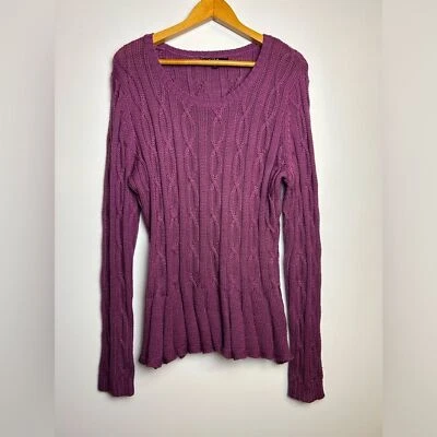Y2K ALEX MARIE Cable Knit Babydoll Purple Wool Size Xl V-Neck Old money VTG grun - Image 1 of 4