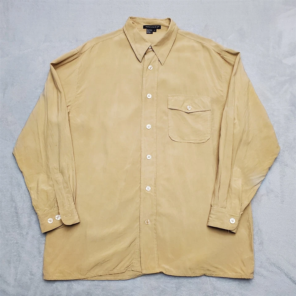 Camisa Tulliano Para Hombre Marrón Claro 100% Seda Pura Manga Larga Informal Foto 1 de 4