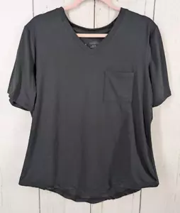 Zyia Active Size XL Black V Neck Front Pocket Short Sleeve Womens Top - Picture 1 of 7