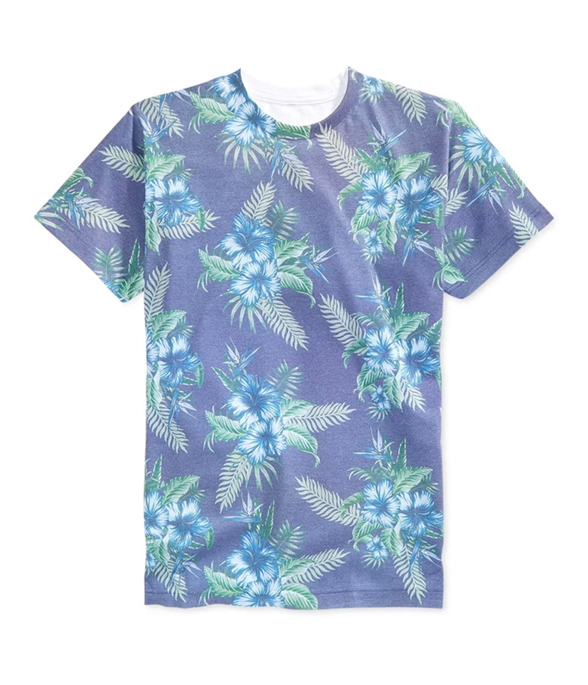 Univibe Mens Vacay Floral Graphic T-Shirt, blue, S - Image 1 of 1