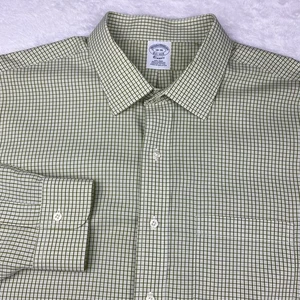 Brooks Brothers Mens Dress Shirt 18-36 Green Checks Classic Fit No Iron - Picture 1 of 10