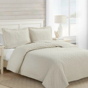 NWT Tommy Bahama Beige Raffia Solid 2-Piece Twin Quilt Set Coastal Prep Classic - Picture 1 of 9