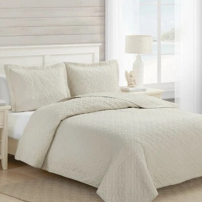 NWT Tommy Bahama Beige Raffia Solid 2-Piece Twin Quilt Set Coastal Prep Classic - Image 1 of 4