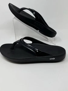 OOFOS Oolala Luxe Women’s Recovery Sandals Size 10 Black Comfort Flip Flops EUC - Picture 1 of 12