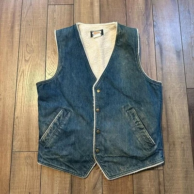 Chaleco Denim Osh Kosh B'Gosh De Colección Para Hombre Mediano Largo Forrado Sherpa Años 70 Verdadero De Colección Foto 1 de 4