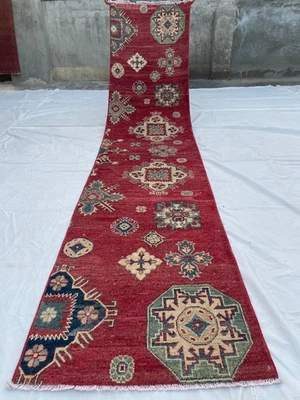 2.5x10.6 ft Vintage Afghan Chubrang Runner Rug Hand-Knotted Turkoman Runner Rug - Image 1 of 4