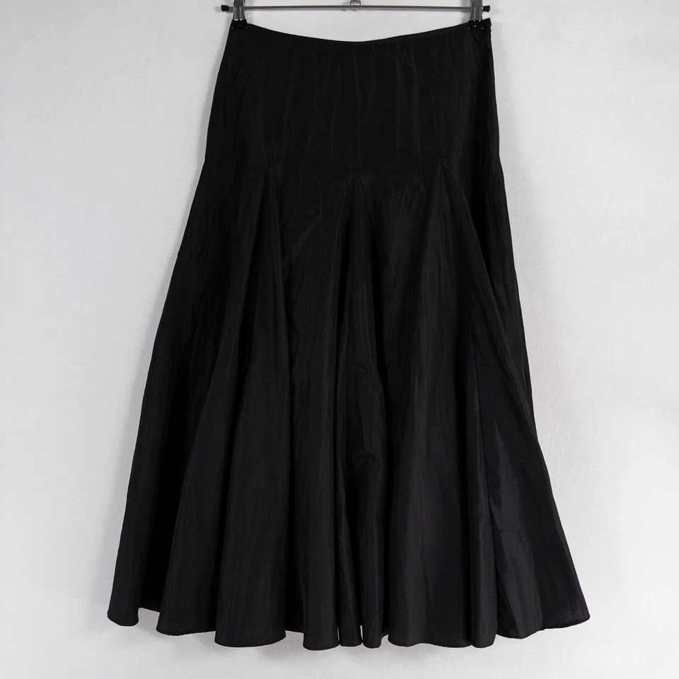 Tape Measure Maxi Skirt Womens 6 Black Gored Flared Taffeta Witchy Elegant Goth - Image 1 of 4