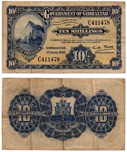 GIBRALTAR 10 Shillings (WWII - 01-06-1942) Pick 14b, Fine - Picture 1 of 1