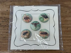 LILAC BOW YOKE Set of 5 Round FABRIC-Covered BUTTONS Size 36 “BUGS” New! - Picture 1 of 4