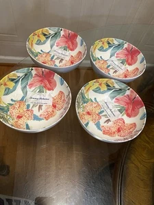 Brand New Set Of 4 TOMMY BAHAMA Melamine Salad  Bowls  7”Tropical  Flowers - Picture 1 of 7