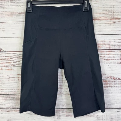 Athleta Black Biker Shorts Ribbed High Waist Pockets Athleisure XS - image 1 of 4