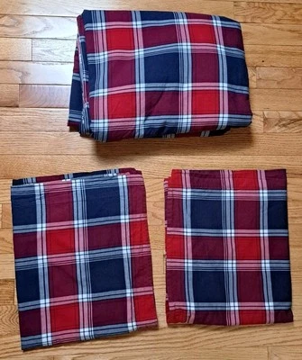 Juego de funda nórdica y funda de almohada Pottery Barn Kids algodón orgánico rojo azul marino a cuadros F/Q Foto 1 de 4