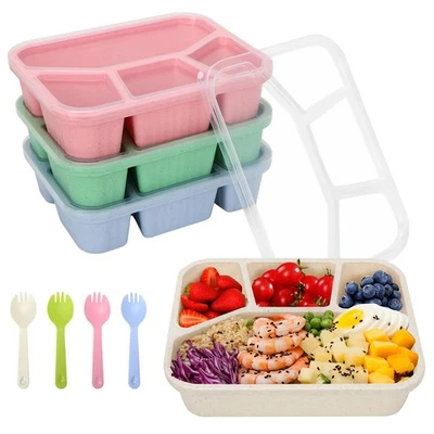 4 Pack Bento Lunch Box Set, 4 Compartment Food Storage Containers, Meal Prep ... - Image 1 of 4