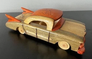 Vintage Hand-Carved Wooden Cadillac Car 1959 Cuba - Picture 1 of 12