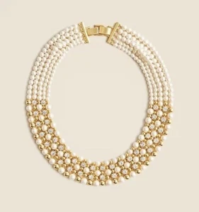 NWT J. Crew Womens Crystal and Pearl Chainlink Choker Necklace CB852 - Picture 1 of 8
