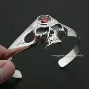 Brazalete Calavera Circonita Roja Plata de Ley 925 Motociclista Punk Joyería 9A005A - Imagen 1 de 3
