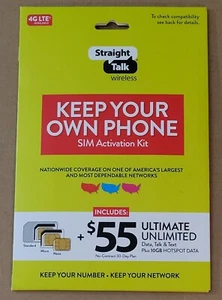 NEW SEALED STRAIGHT TALK SIM ACTIVATION KIT $55 ULTIMATE UNLIMITED 30 DAY PLAN - Photo 1/2